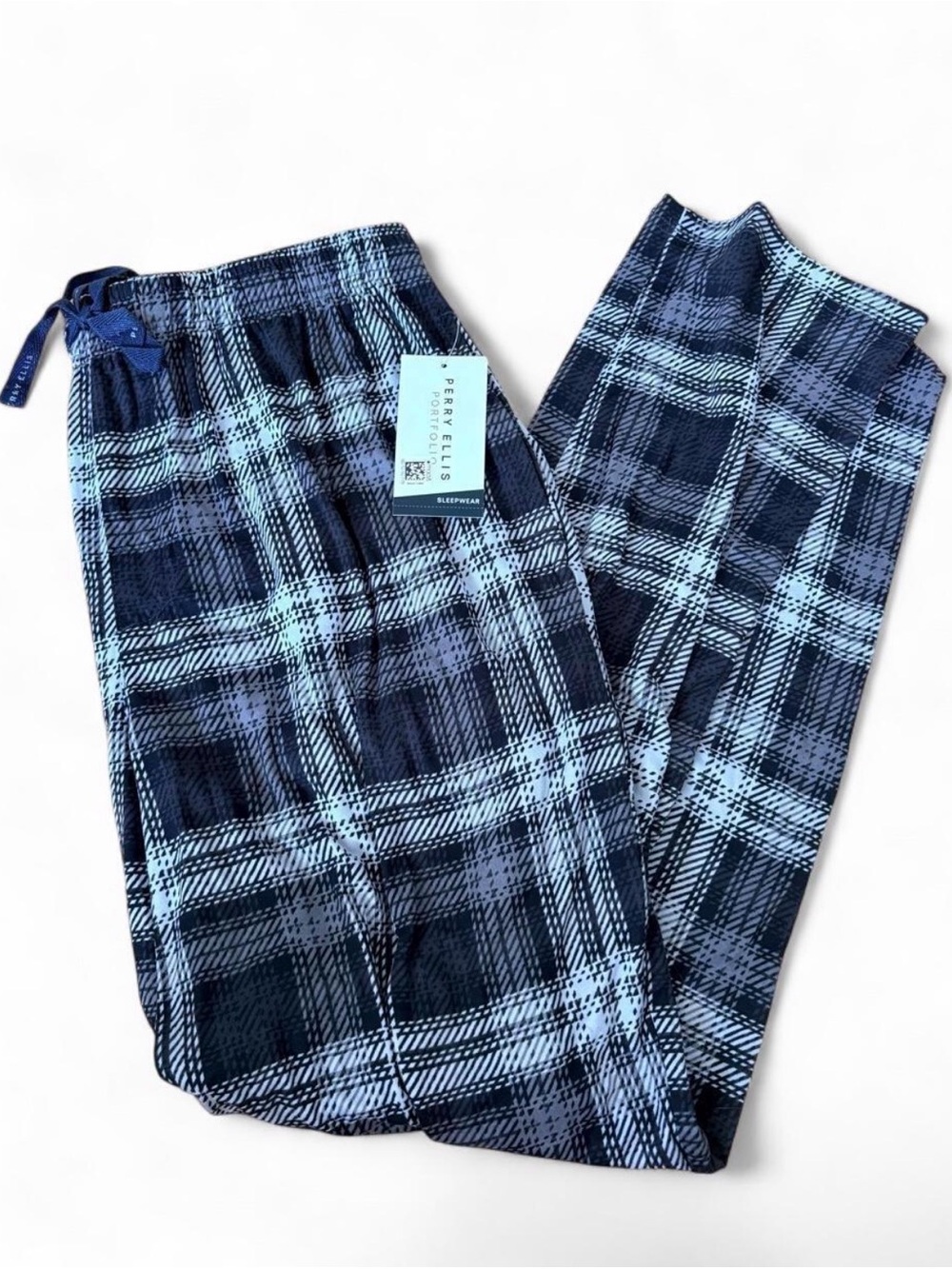 NWT Perry Ellis Men's Black & Gray Plaid Pajama Pants